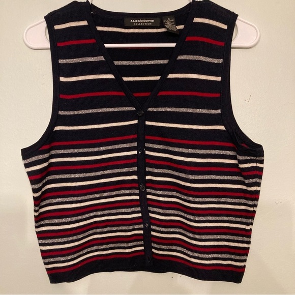 LIZ CLAIRBORNE STRIPED VEST KNIT SWWEATER SIZE SMALL BUTTON FRONT CLOSURE SIZE S - Picture 1 of 5